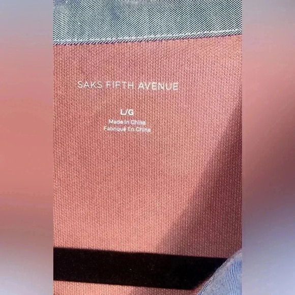 Saks Fifth Avenue Ash Rose  denim polo short sleeve shirt L - Picture 4 of 5